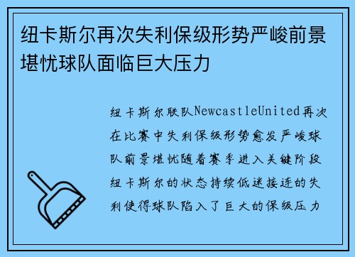 纽卡斯尔再次失利保级形势严峻前景堪忧球队面临巨大压力