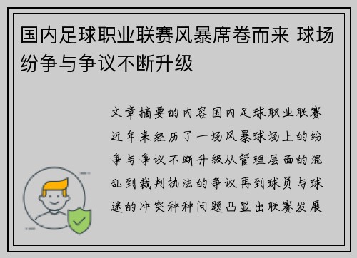 国内足球职业联赛风暴席卷而来 球场纷争与争议不断升级