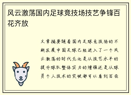 风云激荡国内足球竞技场技艺争锋百花齐放